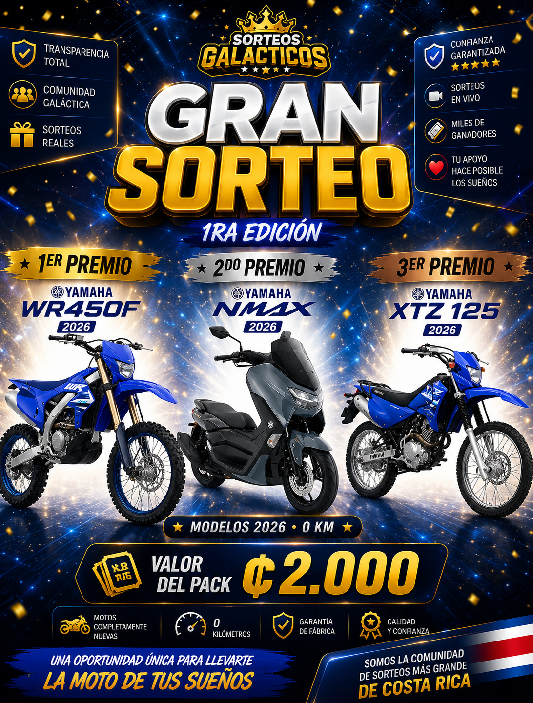 Gran Sorteo Galáticos CR — 3 Motos Yamaha 2026